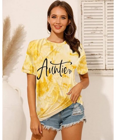 Auntie T Shirts Women Cute Aunt Gift Tee Shirts Funny Graphic Casual Short Sleeve Tee Top Tie Dye Yellow $9.63 T-Shirts