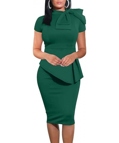 Women's Fashion Peplum Bodycon Short Sleeve Work Dresses Bow Club Ruffle Pencil Formal Cocktail Dress 5349 Green $24.50 Dresses