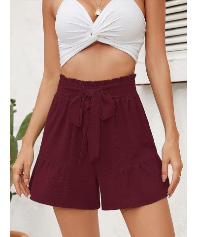 Women's Wide Leg Shorts Without Pockets Lightweight High Waisted Adjustable Tie Knot Loose Summer Cute Trousers A09-rust Red ...