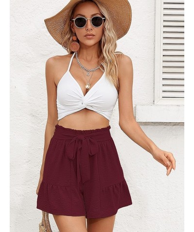 Women's Wide Leg Shorts Without Pockets Lightweight High Waisted Adjustable Tie Knot Loose Summer Cute Trousers A09-rust Red ...