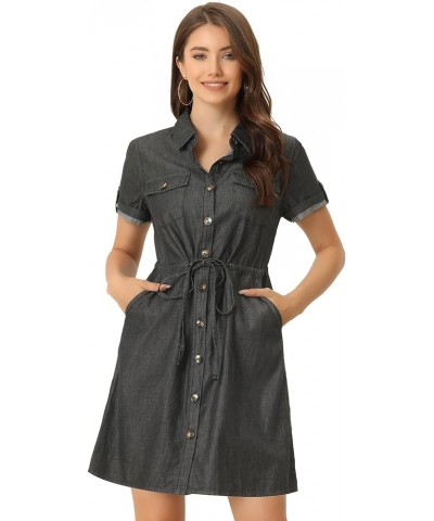 Women's Jean Dress Chambray Tie Waist 2024 Spring Casual Button Down Denim Dresses Black $26.54 Dresses