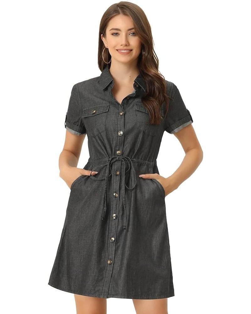 Women's Jean Dress Chambray Tie Waist 2024 Spring Casual Button Down Denim Dresses Black $26.54 Dresses