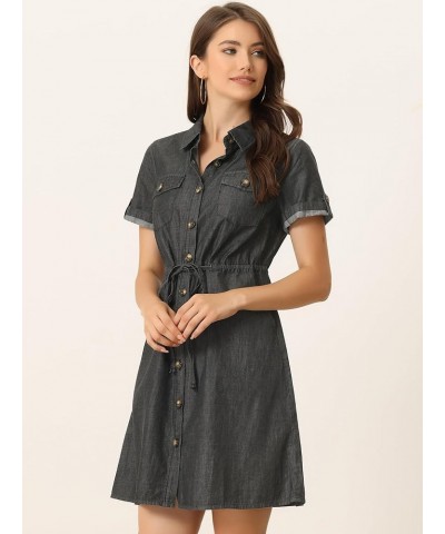 Women's Jean Dress Chambray Tie Waist 2024 Spring Casual Button Down Denim Dresses Black $26.54 Dresses