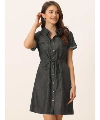 Women's Jean Dress Chambray Tie Waist 2024 Spring Casual Button Down Denim Dresses Black $26.54 Dresses