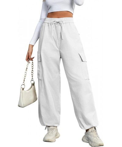 Cargo Pants Women Trendy High Waist Straight Wide Leg Casual Baggy Y2K Pants with 6 Pockets White $13.74 Pants