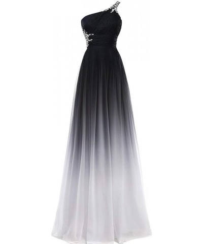 Sheer Beaded Halter Gradient Ombre Chiffon Long Prom Evening Dresses A Black White $34.10 Dresses