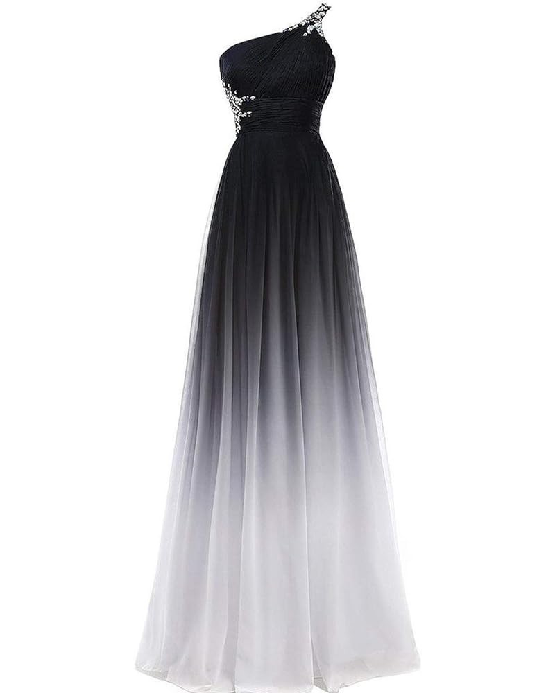 Sheer Beaded Halter Gradient Ombre Chiffon Long Prom Evening Dresses A Black White $34.10 Dresses