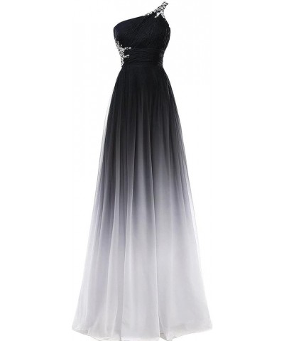 Sheer Beaded Halter Gradient Ombre Chiffon Long Prom Evening Dresses A Black White $34.10 Dresses