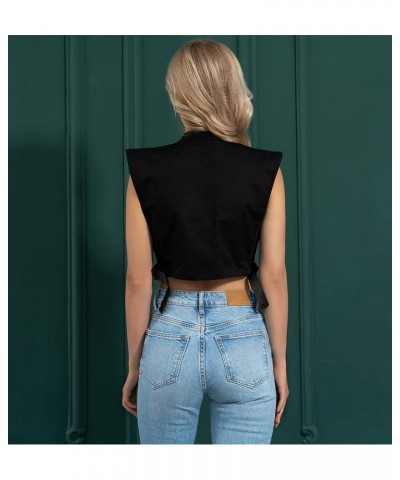 Women's Sleeveless Crop Vest Buckle Zip Up Jacket Cargo Tops with Pockets Black $15.14 Vests