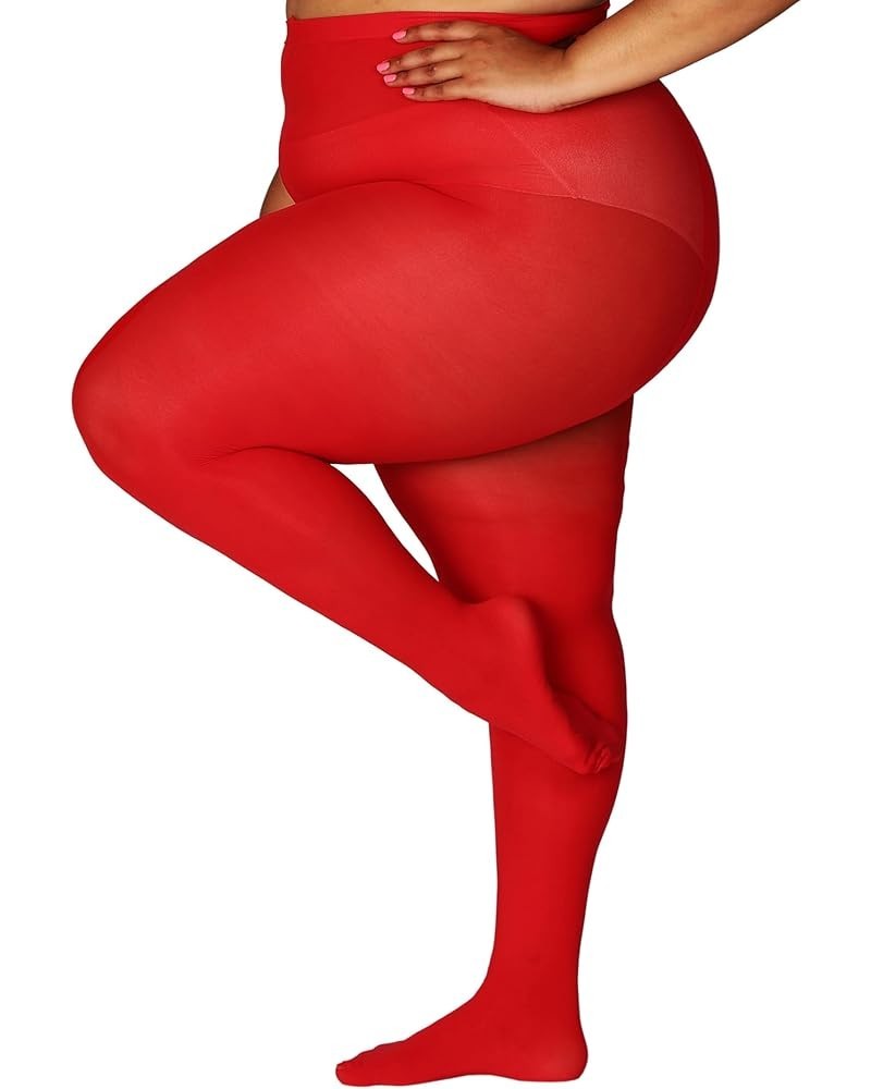 Queen Plus Size Tights Semi Opaque Control Top High Waist Stockings Nylons Pantyhose for Women 1X 2X 3X 4X 5X 6X 1 Pair - Red...