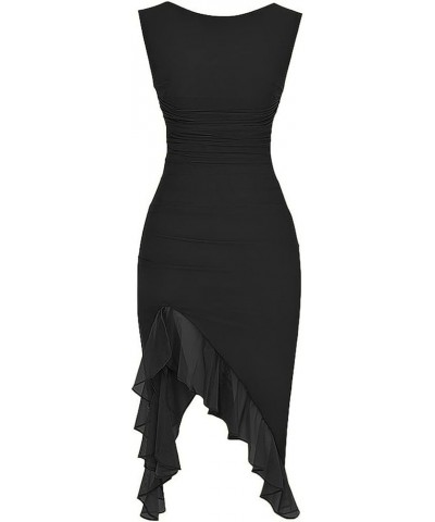 Women 3D Floral Long Dress Y2K Ruffle Trim Tassel Dress Spaghetti Strap Open Back Sheer Mesh Dresses Clubwear Zh-black One $1...