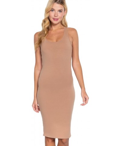 Women's Scoop Neck Racerback Sleeveless Midi Dress Natural Tan $13.24 Swimsuits