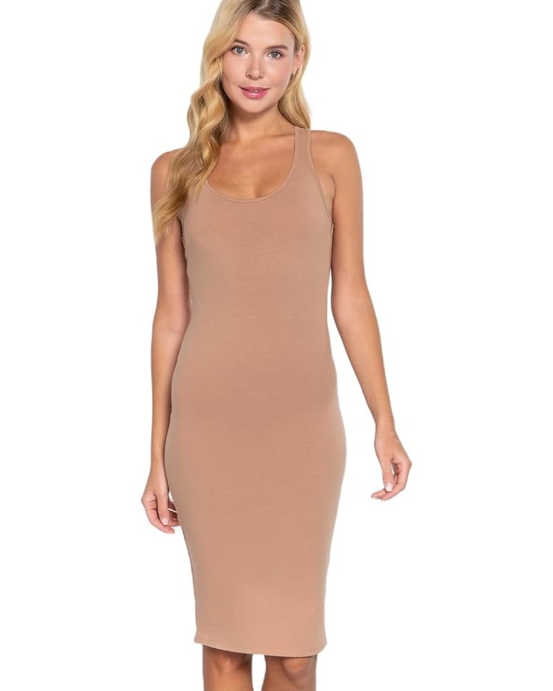 Women's Scoop Neck Racerback Sleeveless Midi Dress Natural Tan $13.24 Swimsuits