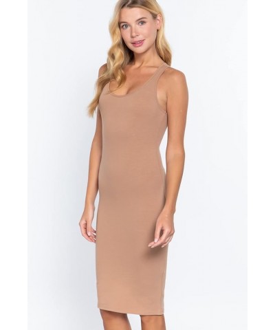 Women's Scoop Neck Racerback Sleeveless Midi Dress Natural Tan $13.24 Swimsuits