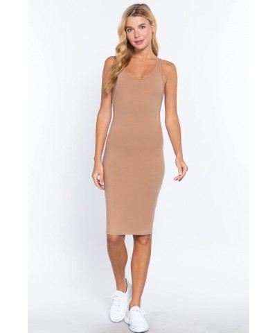 Women's Scoop Neck Racerback Sleeveless Midi Dress Natural Tan $13.24 Swimsuits