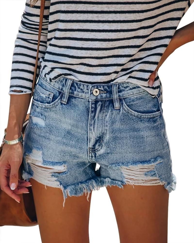 Women's Juniors Jean Shorts Frayed Raw Hem Ripped Denim Shorts for Women New Denim-38 $20.15 Shorts