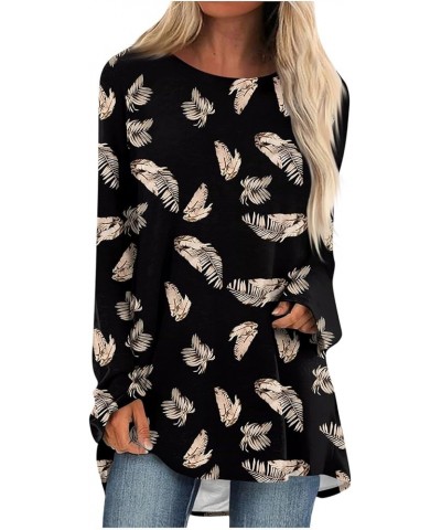 Women's 2023 Causal Long Sleeve Shirts Tops Crewneck Round Neck Floral Print Loose Blouse 4-black $7.83 T-Shirts