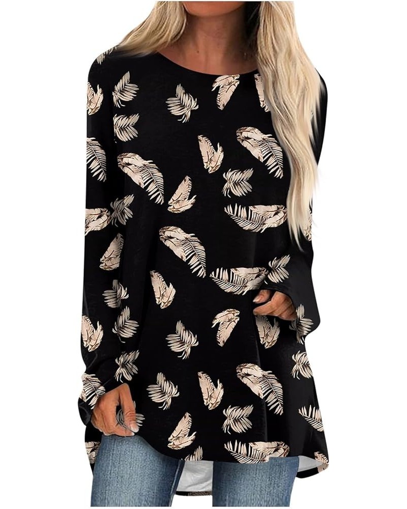 Women's 2023 Causal Long Sleeve Shirts Tops Crewneck Round Neck Floral Print Loose Blouse 4-black $7.83 T-Shirts