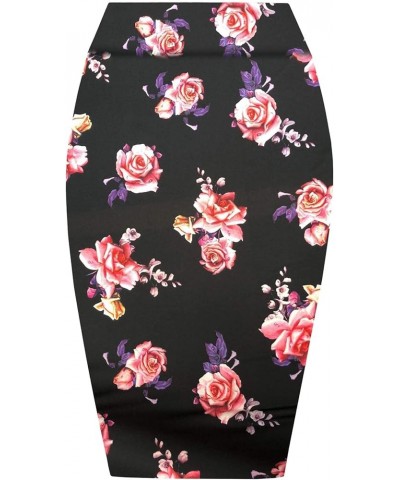 New Womens Floral Print High Waist Summer Bodycon Tube Stretch Pencil Midi Skirt Black Pink Floral $17.95 Skirts