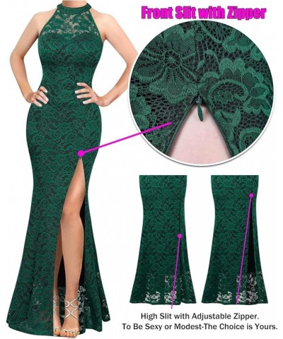 Womens Formal Sexy Halter High Slit Prom Wedding Guest Maxi Dress 2023 Illusion Sweetheart Neckline Evening Long Gown Green F...