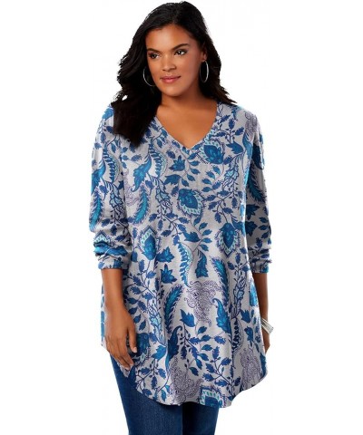 Women's Plus Size V-Neck Thermal Tunic Heather Folk Paisley $21.48 Tops