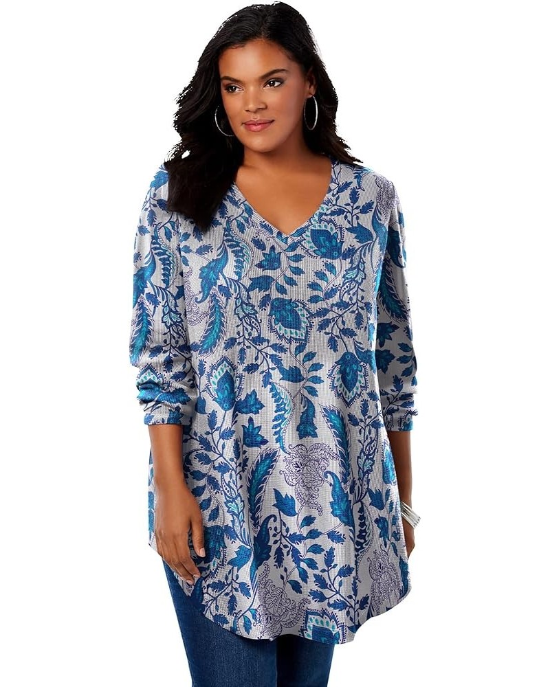 Women's Plus Size V-Neck Thermal Tunic Heather Folk Paisley $21.48 Tops