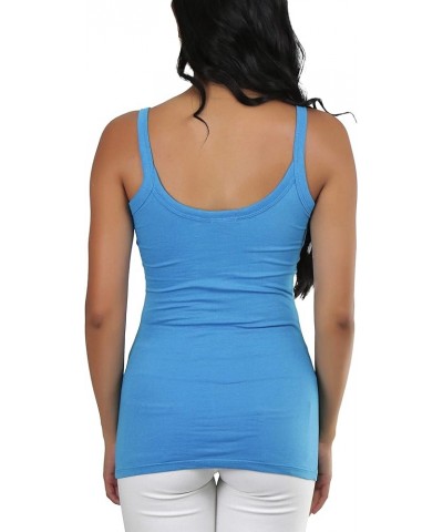 Women’s Vibrant Comfortable Ruched Bust V-Neck Layering Tank Top Wide Straps - Blue $9.66 Tanks