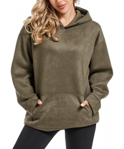 Oversized Lightweight Hoodies Pullover Hooded Sweatshirt for Women Solid Basic Casual Loose Fall Tops with Pocket M-army Gree...