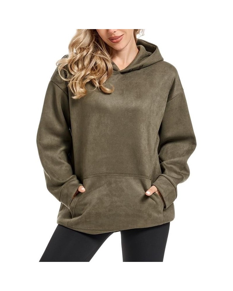 Oversized Lightweight Hoodies Pullover Hooded Sweatshirt for Women Solid Basic Casual Loose Fall Tops with Pocket M-army Gree...