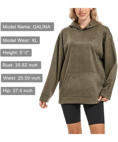 Oversized Lightweight Hoodies Pullover Hooded Sweatshirt for Women Solid Basic Casual Loose Fall Tops with Pocket M-army Gree...