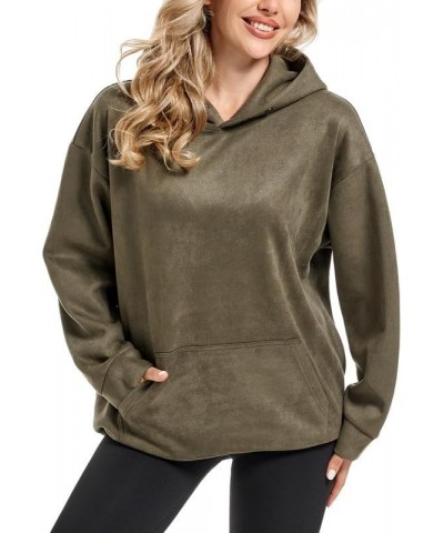 Oversized Lightweight Hoodies Pullover Hooded Sweatshirt for Women Solid Basic Casual Loose Fall Tops with Pocket M-army Gree...