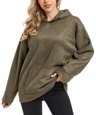 Oversized Lightweight Hoodies Pullover Hooded Sweatshirt for Women Solid Basic Casual Loose Fall Tops with Pocket M-army Gree...