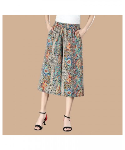 Wide Leg Culottes for Women, 2023 High Waist Elastic Culottes Cropped Pants Petite Knee Length with Pockets Style B $9.04 Pants