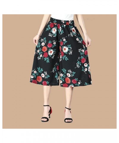 Wide Leg Culottes for Women, 2023 High Waist Elastic Culottes Cropped Pants Petite Knee Length with Pockets Style B $9.04 Pants