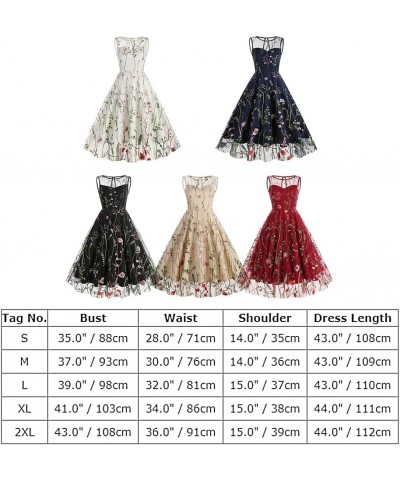 Women Keyhole Floral Embroidery Dress Sheer Mesh Illusion Vintage Cocktail Swing Dress Wedding Party Prom Tulle Evening Dress...