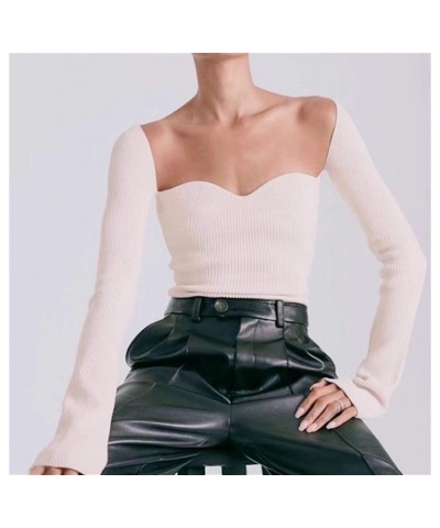 White Side Split Knitted Women's Sweater Square Collar Long Sleeve Sweaters Female Autumn Fashion Clothes Warm (Color : White...