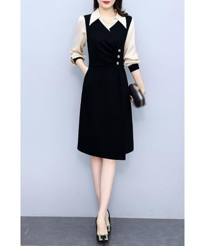 Women's Retro Elegant V-Neck Short Sleeve Casual Patchwork Design A-Line Dress 25525 Black $18.48 Dresses