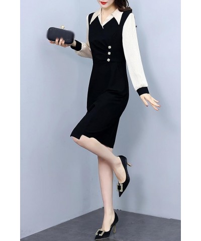 Women's Retro Elegant V-Neck Short Sleeve Casual Patchwork Design A-Line Dress 25525 Black $18.48 Dresses