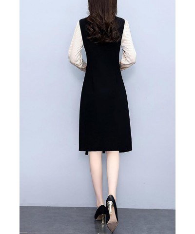 Women's Retro Elegant V-Neck Short Sleeve Casual Patchwork Design A-Line Dress 25525 Black $18.48 Dresses