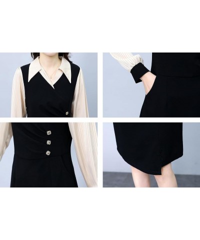 Women's Retro Elegant V-Neck Short Sleeve Casual Patchwork Design A-Line Dress 25525 Black $18.48 Dresses