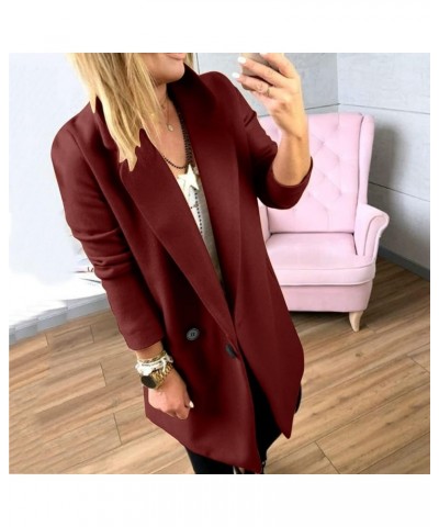 Women Double Breasted Pea Coat Winter Elegant Notched Collar Button Slim Long Wool Blend Peacoat Jacket Trench Coat Y6wine $2...