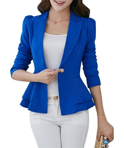 Womens Solid Color 3/4 Sleeve Blazers with Single Button Ruffle Hem Jackets Tunic Slim Fit Office Tops Blue $15.11 Blazers