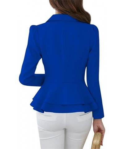 Womens Solid Color 3/4 Sleeve Blazers with Single Button Ruffle Hem Jackets Tunic Slim Fit Office Tops Blue $15.11 Blazers