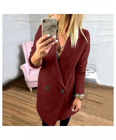 Women Double Breasted Pea Coat Winter Elegant Notched Collar Button Slim Long Wool Blend Peacoat Jacket Trench Coat Y6wine $2...