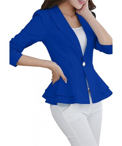 Womens Solid Color 3/4 Sleeve Blazers with Single Button Ruffle Hem Jackets Tunic Slim Fit Office Tops Blue $15.11 Blazers