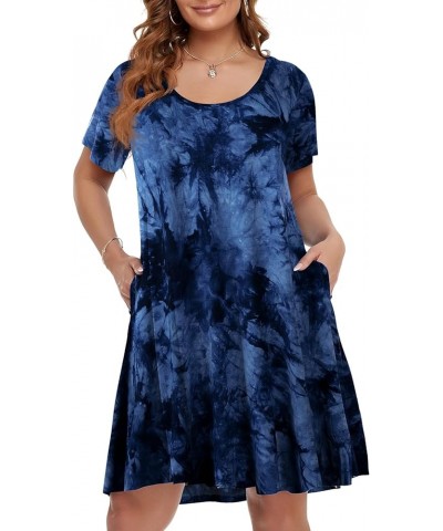 Plus Size Dresses for Women Summer Casual with Pockets Swing Tunic Tshirt Dress Scoop Neck Maternity Blue $11.99 Dresses