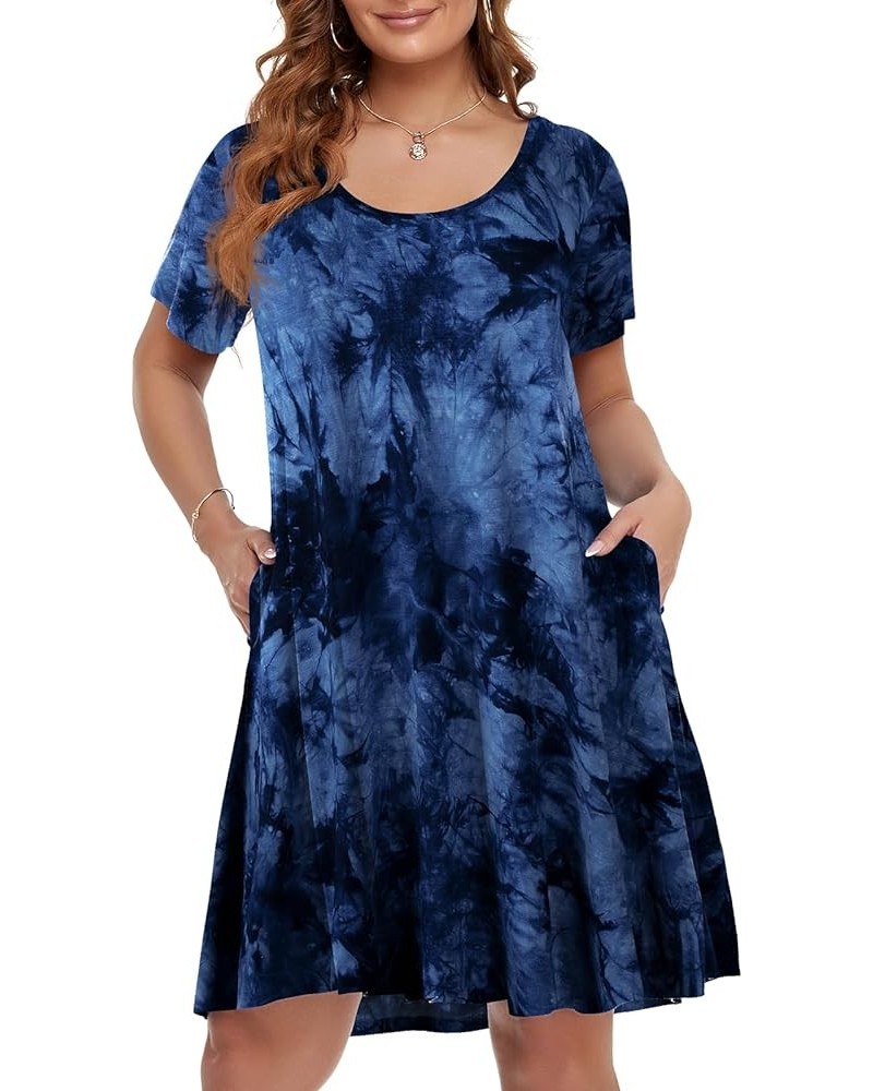 Plus Size Dresses for Women Summer Casual with Pockets Swing Tunic Tshirt Dress Scoop Neck Maternity Blue $11.99 Dresses