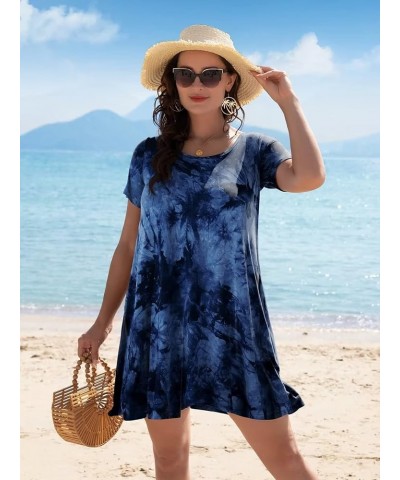 Plus Size Dresses for Women Summer Casual with Pockets Swing Tunic Tshirt Dress Scoop Neck Maternity Blue $11.99 Dresses