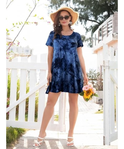 Plus Size Dresses for Women Summer Casual with Pockets Swing Tunic Tshirt Dress Scoop Neck Maternity Blue $11.99 Dresses