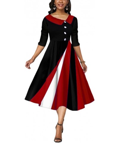 Women's Dress Church Dresses Work Business Bodycon Split Sleeve Round Neck Color Block Pencil Dresses Red $18.54 Dresses